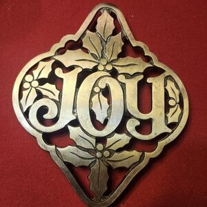 Vintage Avon Cast Iron Gold Coated Holiday Joy Ornament